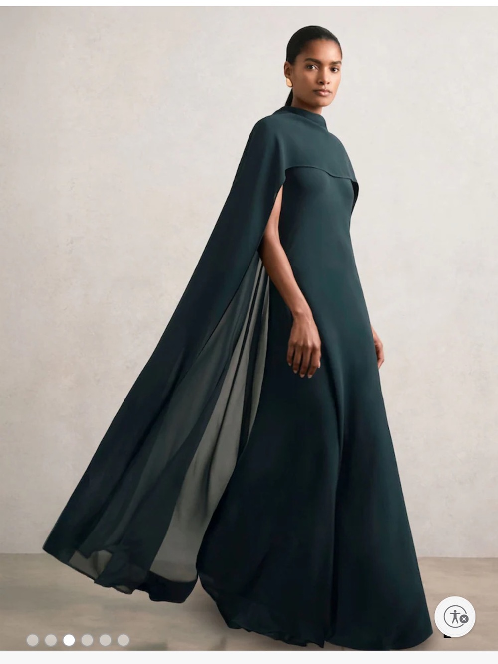 Crepe Cape Maxi Dress in Teal Green